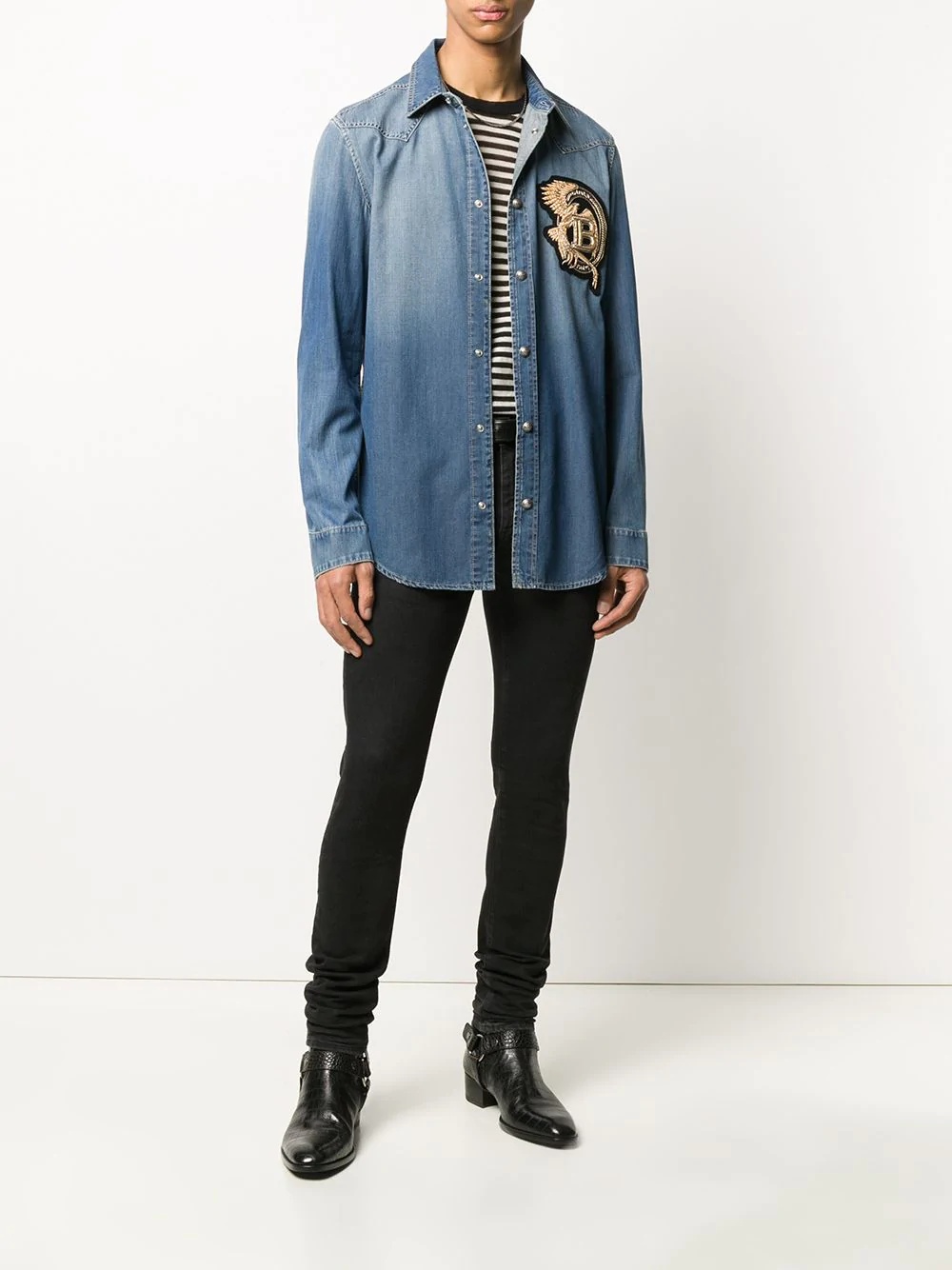 eagle logo patch denim shirt - 2