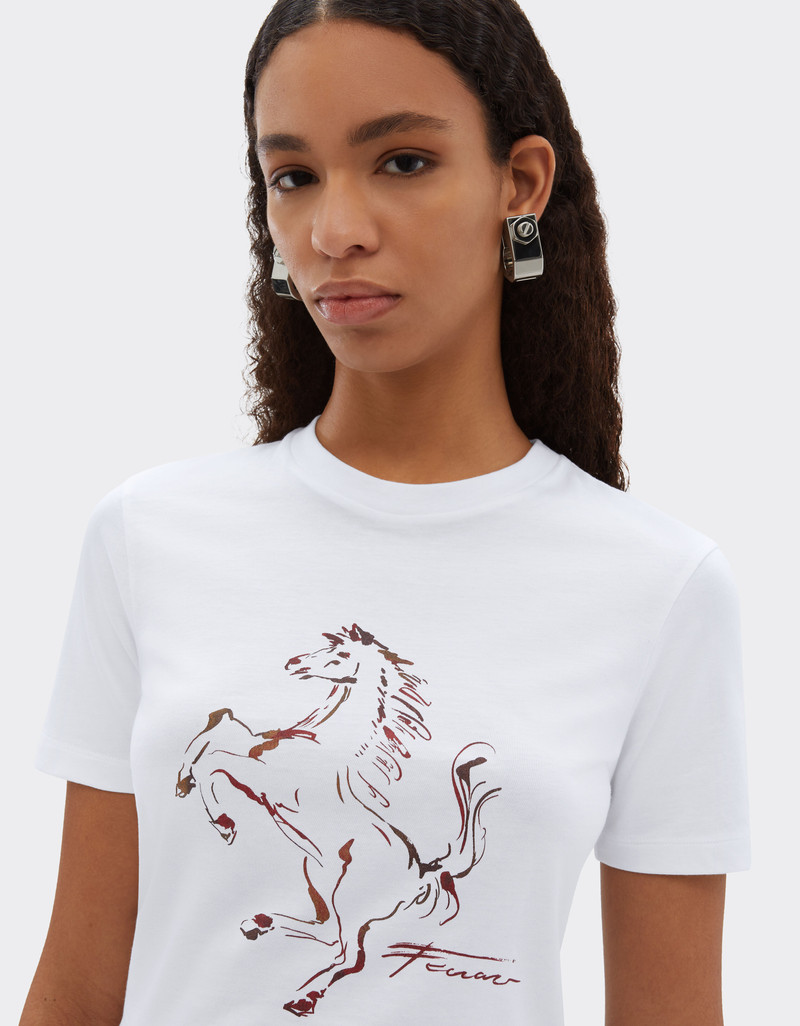 Cotton T-shirt with Prancing Horse print 4