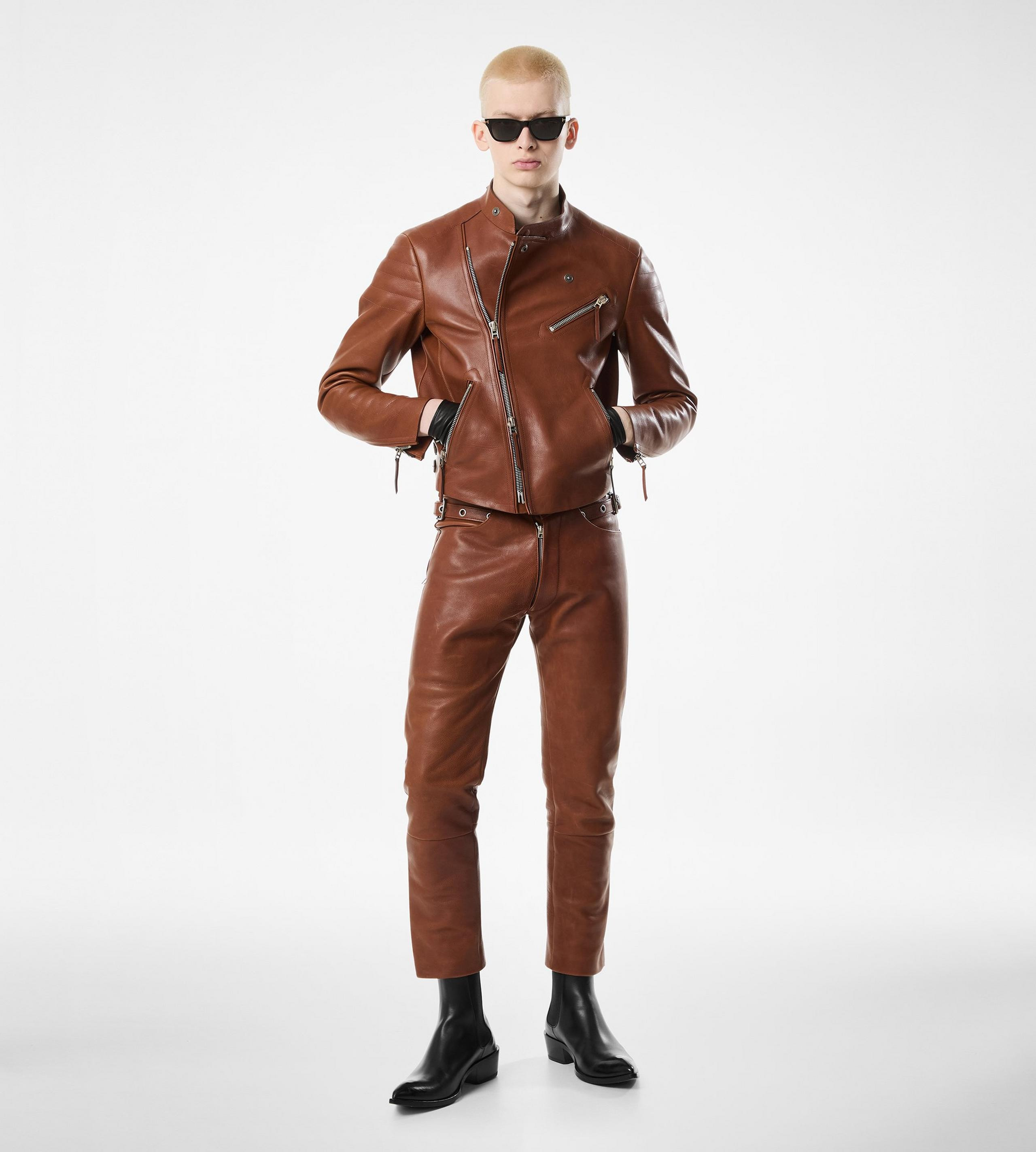 BUFFALO GRAIN LEATHER ASYMMETRIC RACER - 3