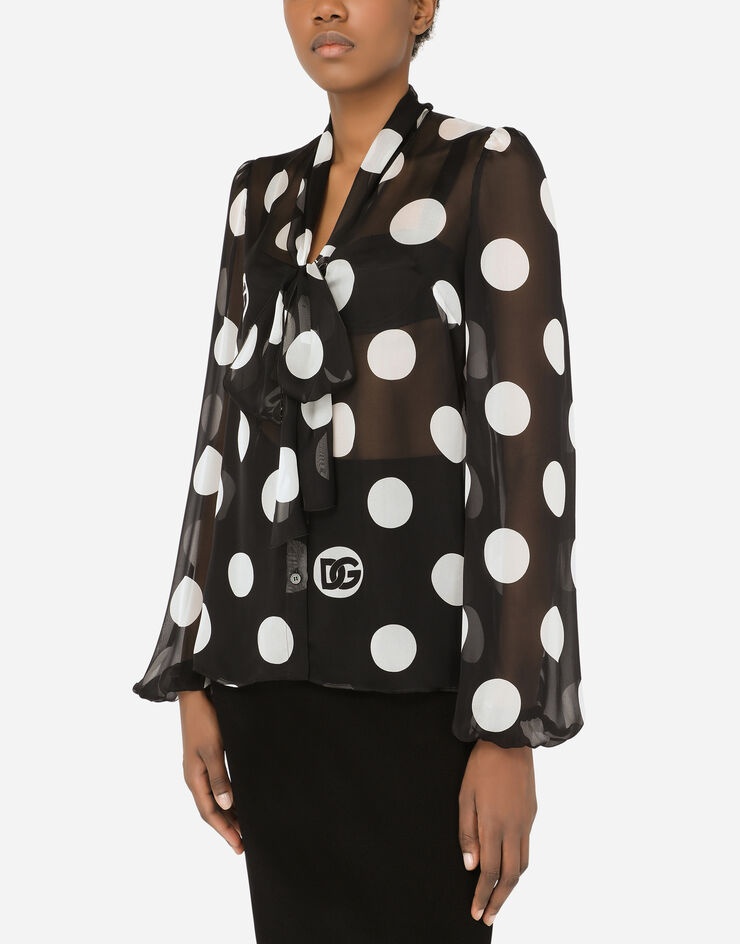 Chiffon pussy-bow shirt with polka-dot print - 4