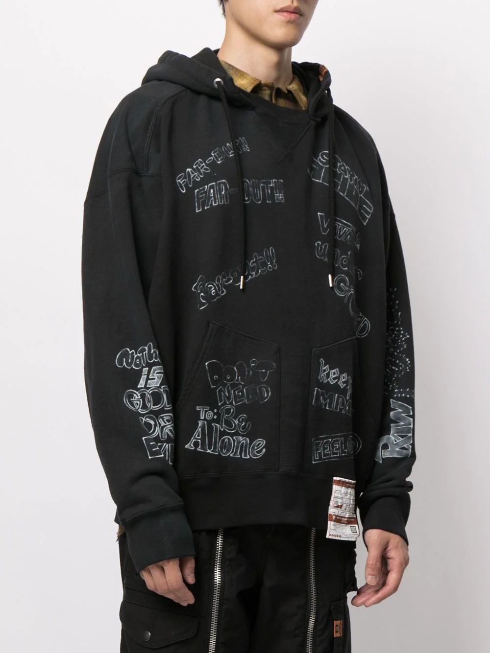 text-print cotton hoodie - 3