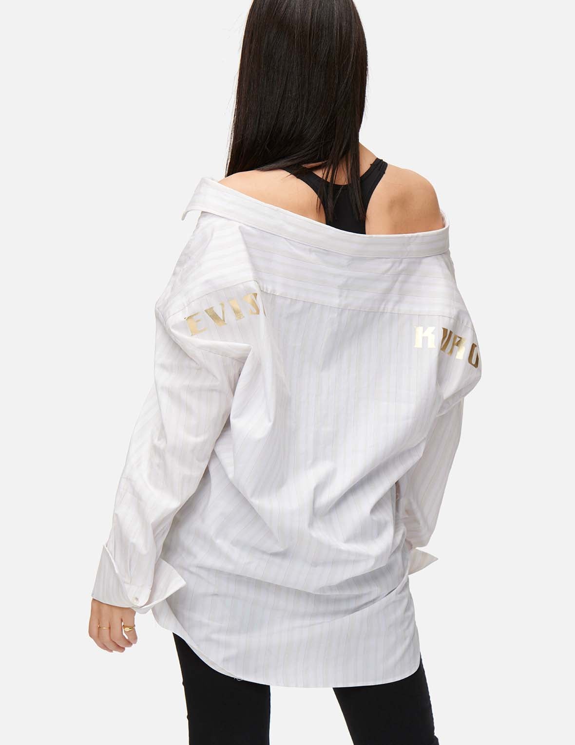 Drape Collar Pinstripe Shirt - 8