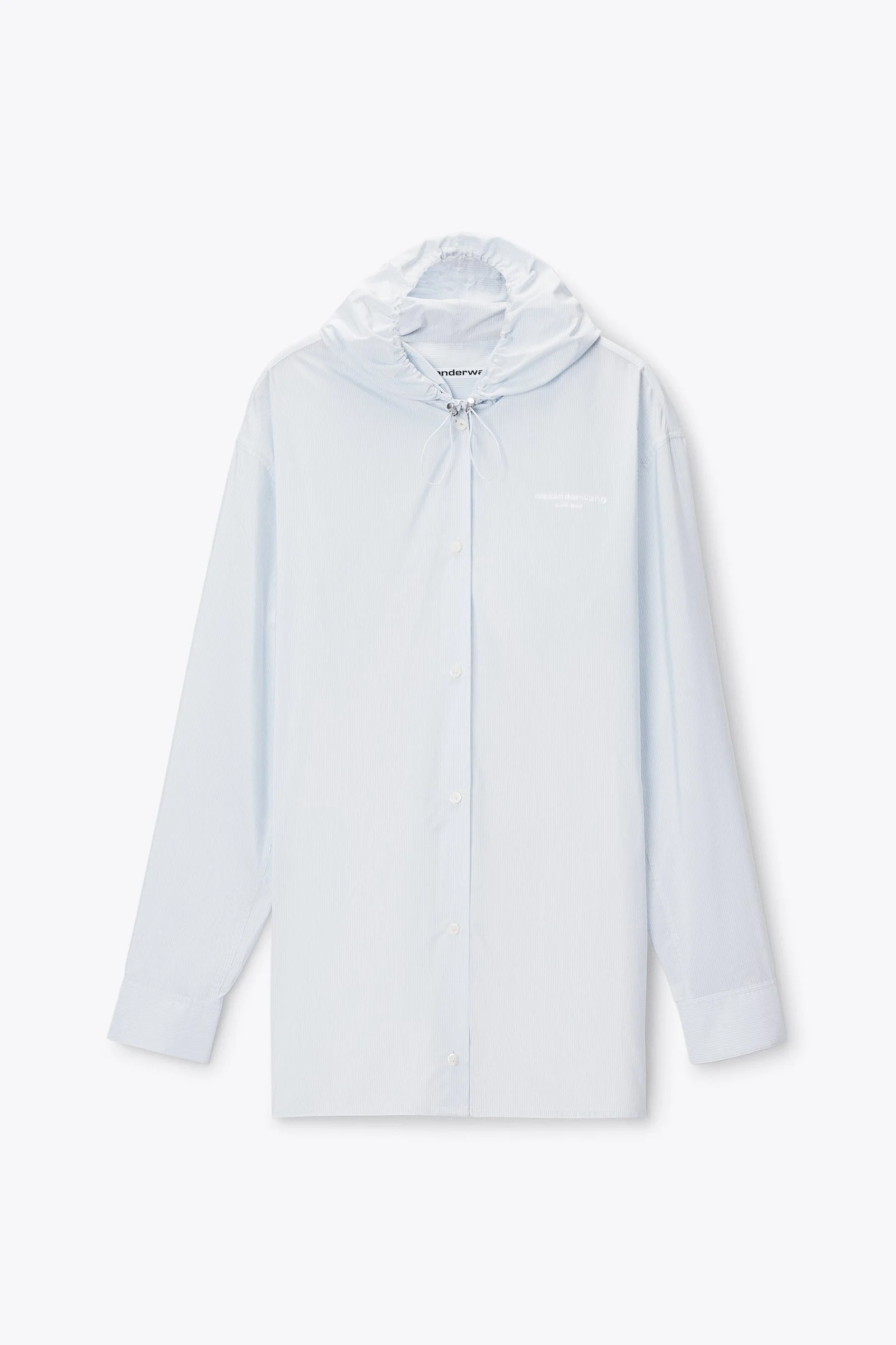 hooded button-up shirt with bungee drawcord - 1