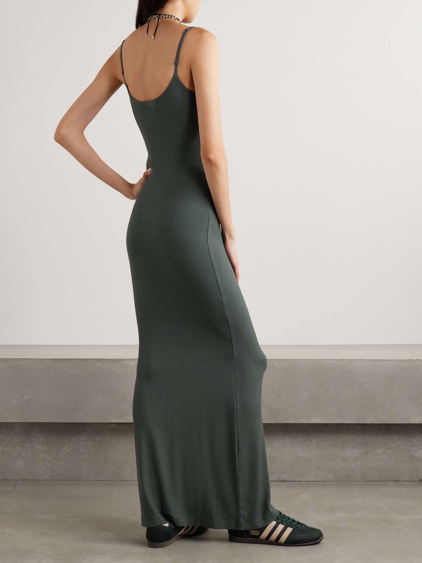 Soft Lounge ribbed stretch-modal slip dress - Marble Dark green - 4