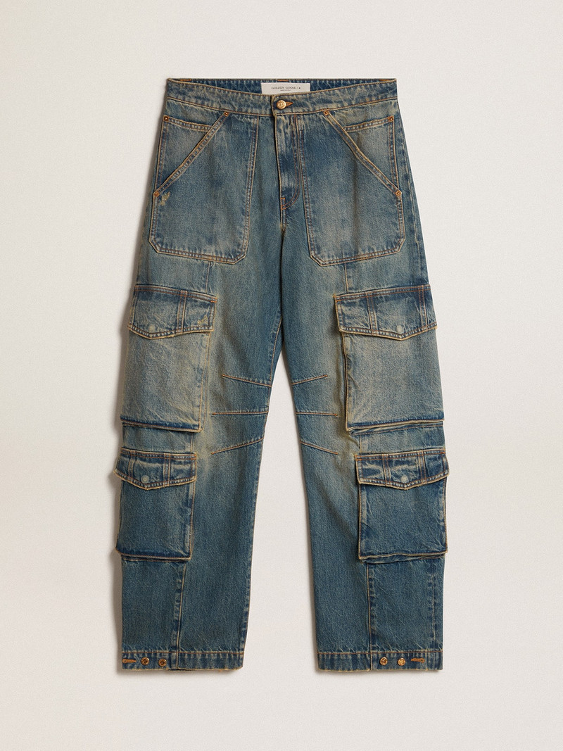 Blue jeans with a distressed finish 1
