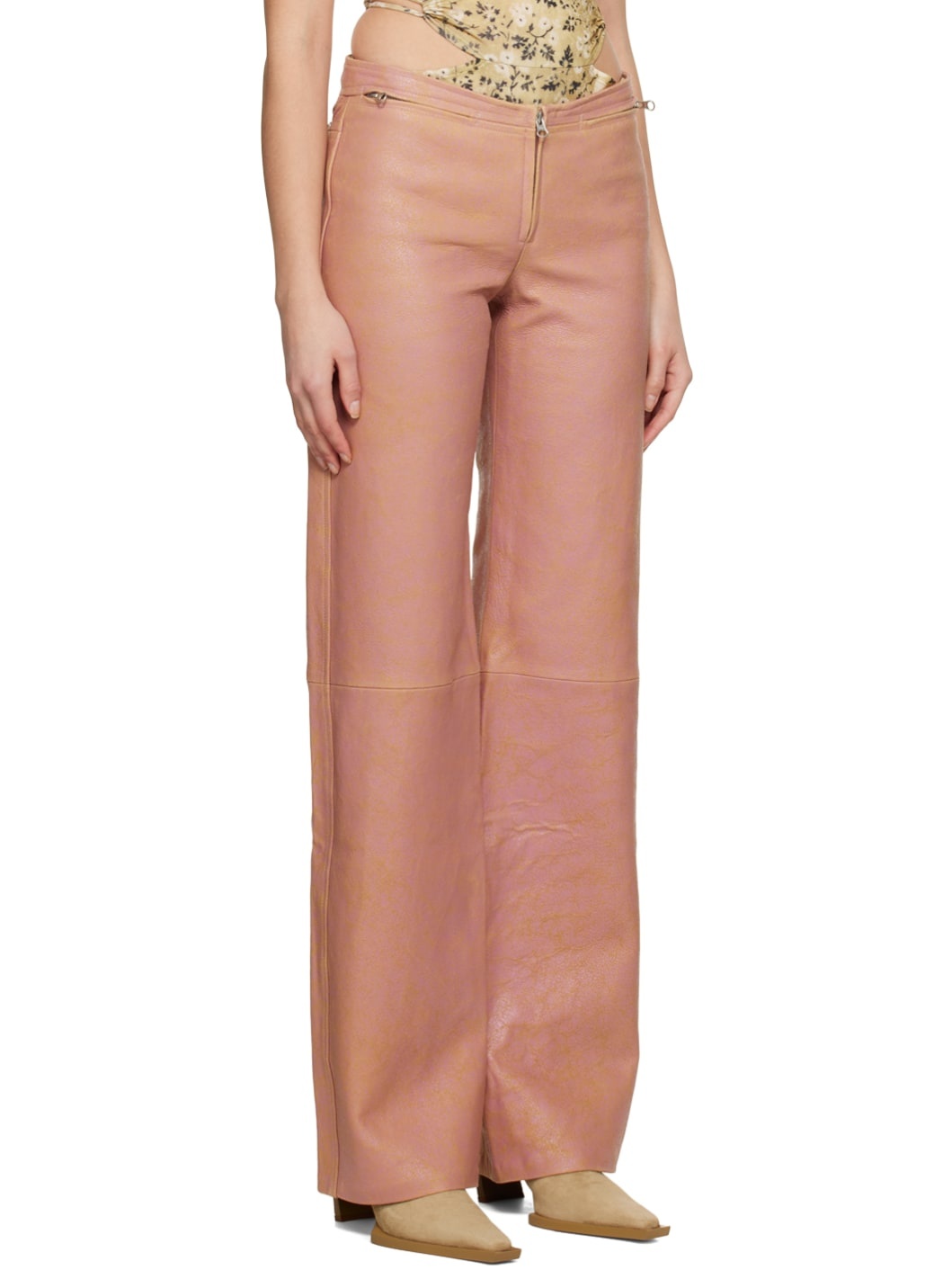 SSENSE Exclusive Pink Stain Leather Pants - 2