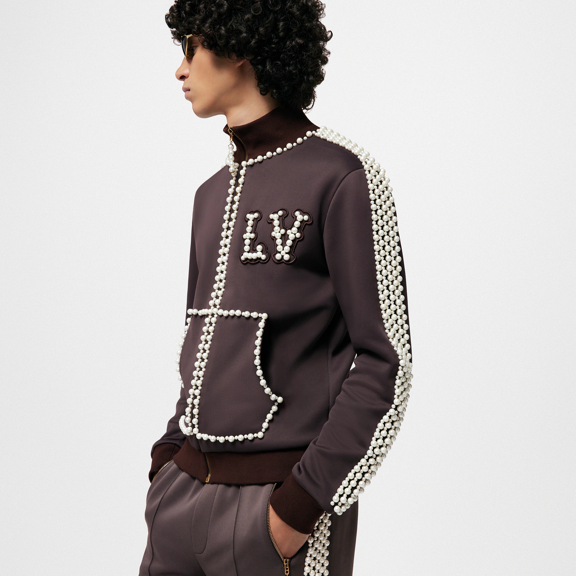 Technical Cotton Track Top Embellished With Pearls - 2