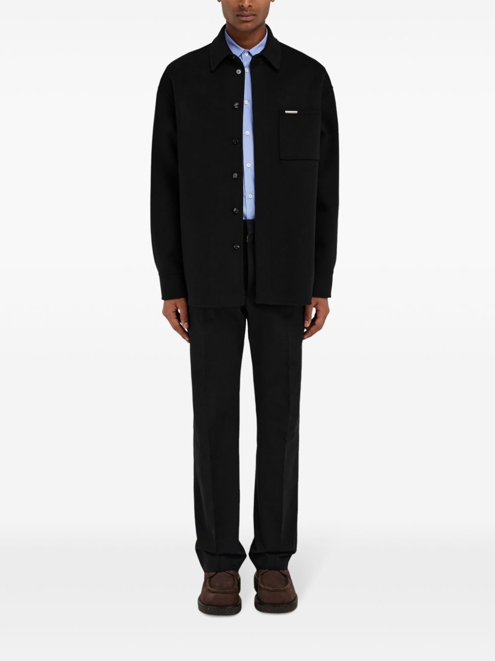 logo-plaque buttoned shirt jacket - 2