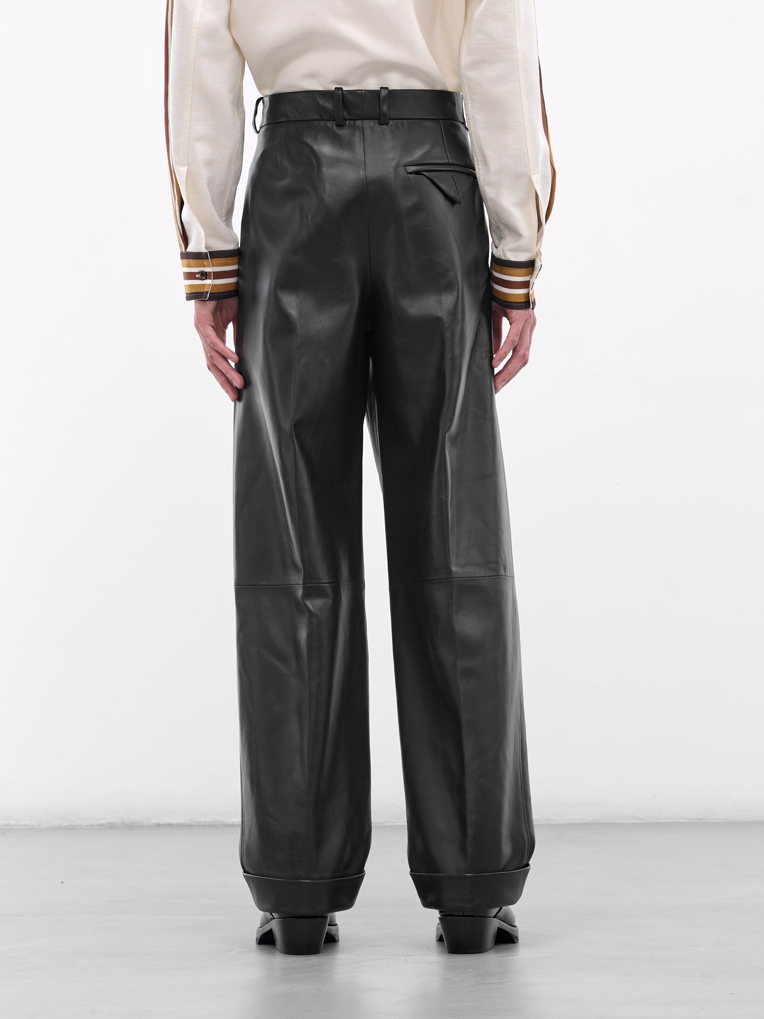 Black Leather Wide Leg Trousers - 3