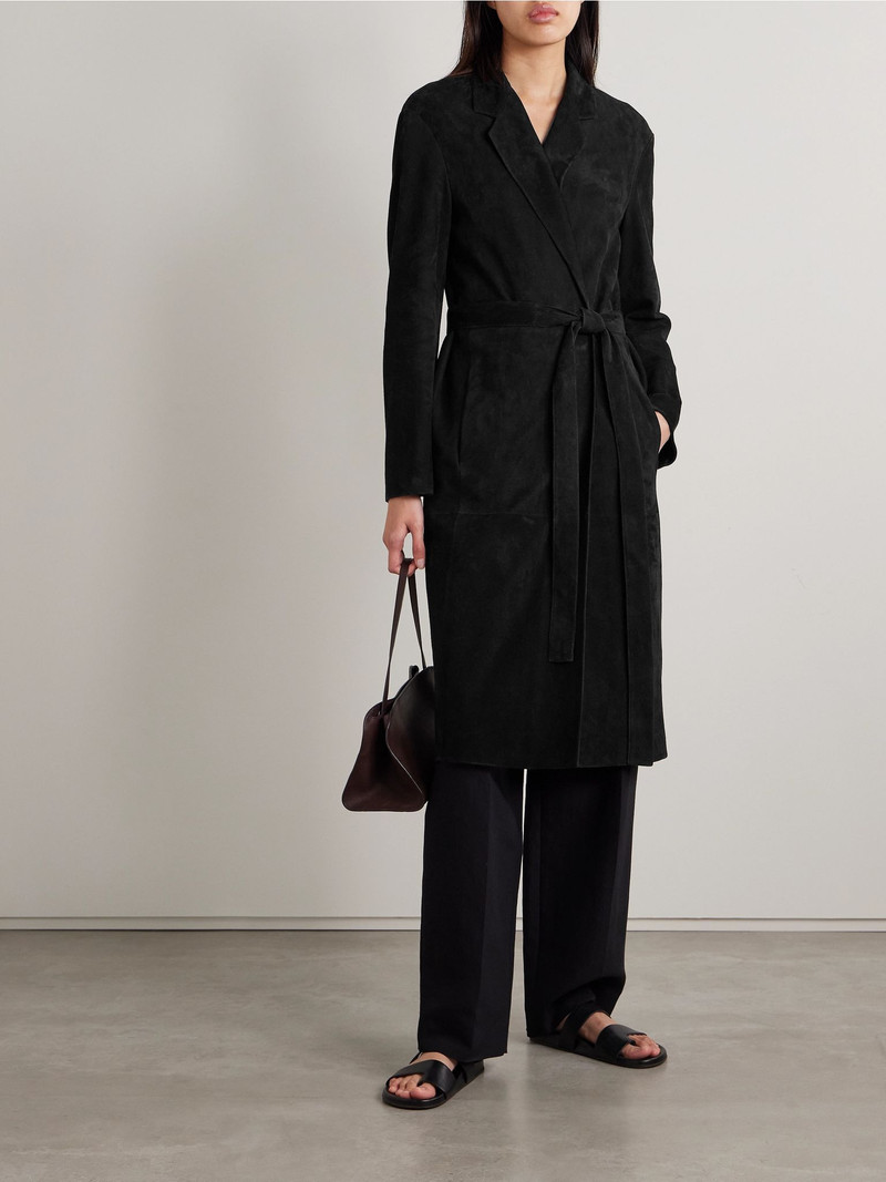 The Row Babil belted suede coat Black outlook