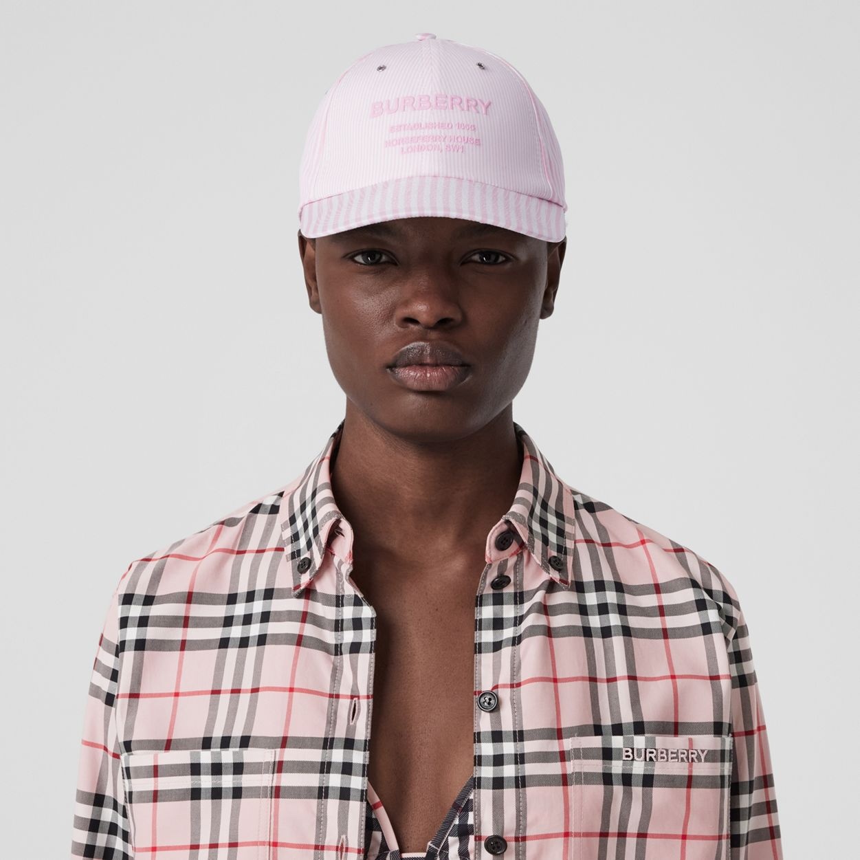 Horseferry Motif Striped Cotton Baseball Cap - 2