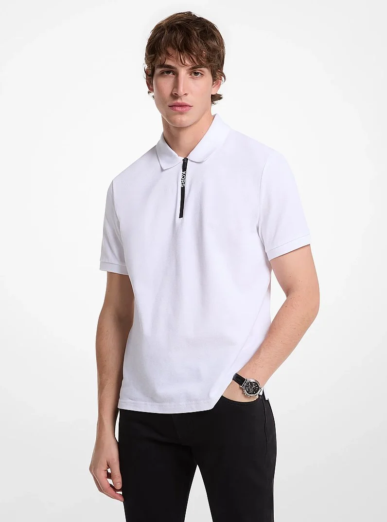 Cotton Zip-Up Polo Shirt - 1