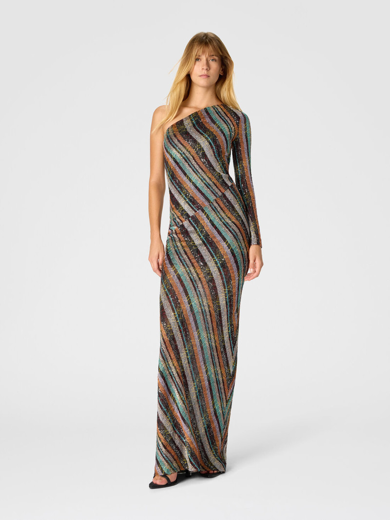 Missoni Long one-shoulder dress in an irregular zigzag knit with sequins outlook
