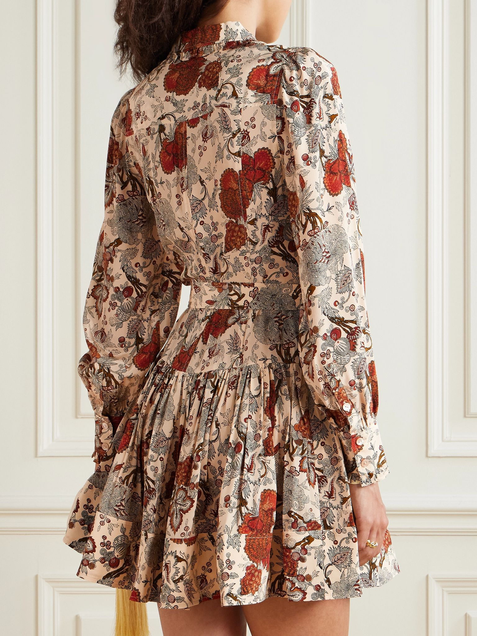 Simona belted ruffled floral-print silk crepe de chine mini dress Multi - 3