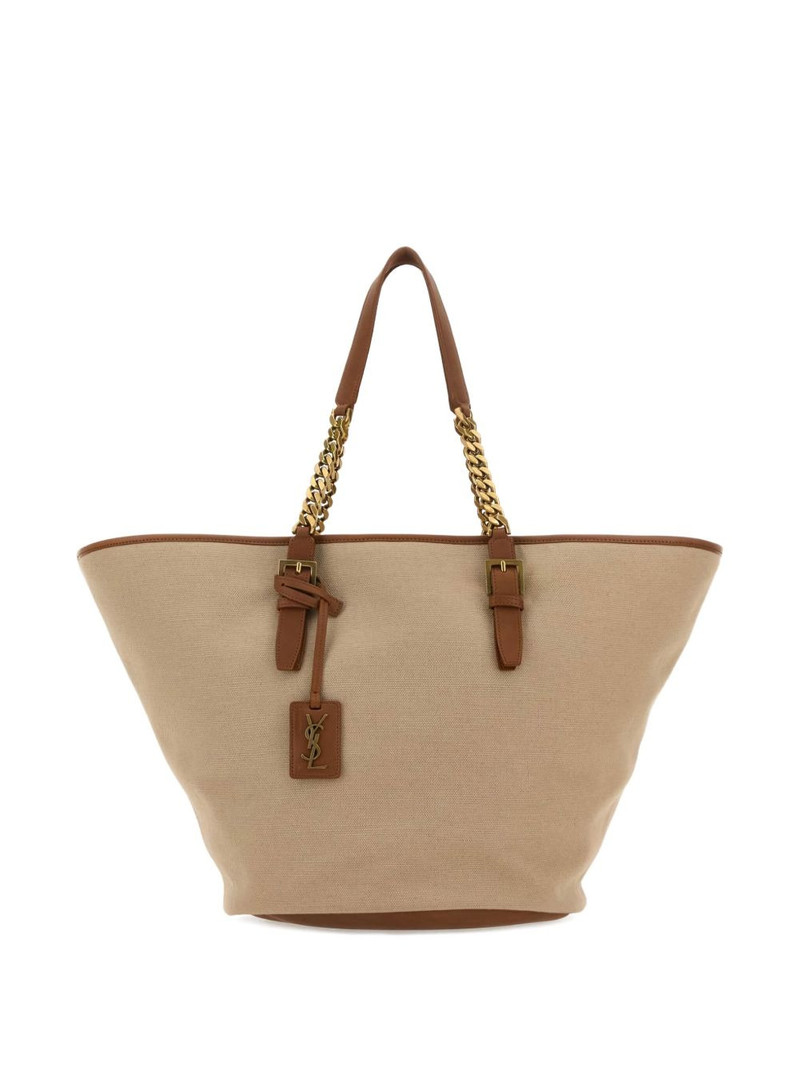 SAINT LAURENT Panier chain-trimmed canvas tote bag outlook