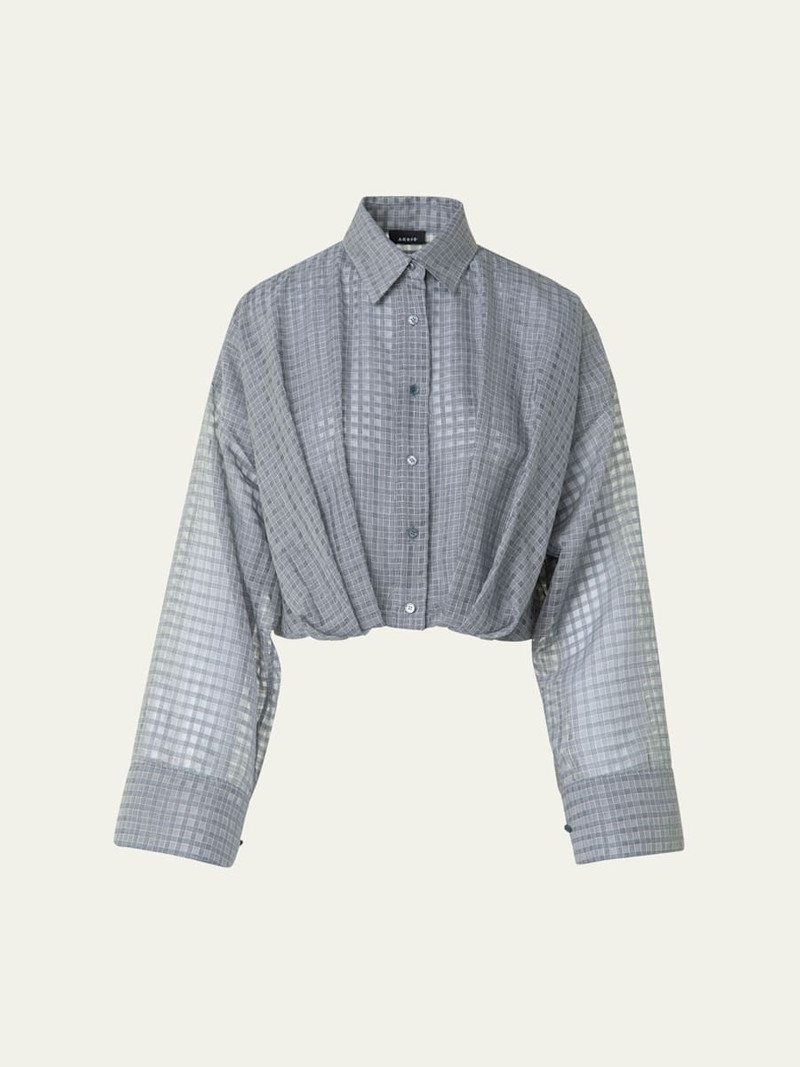 Plaid Cotton Voile Blouse with Pleated Waist 1