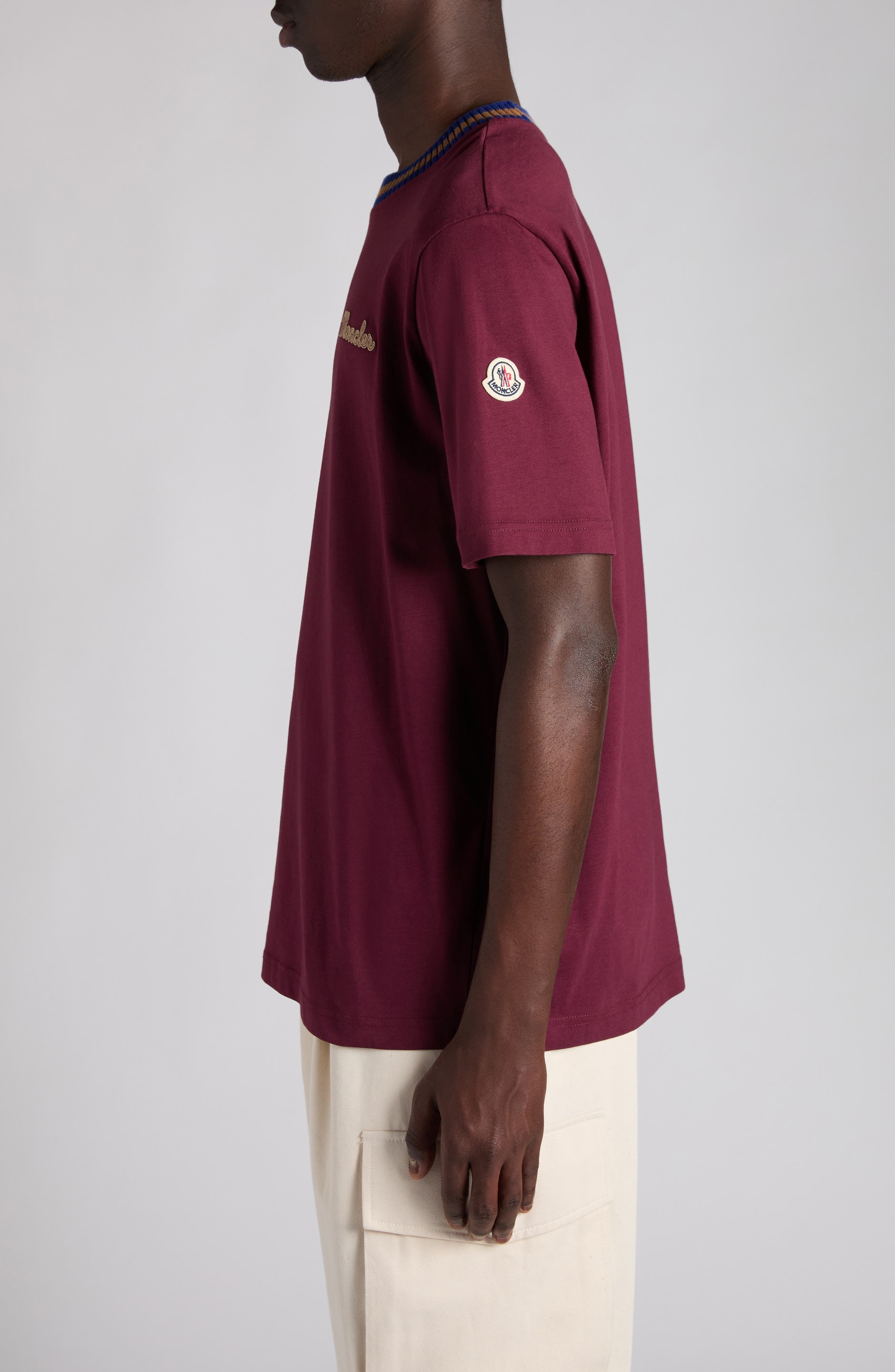 Moncler Logo Embroidered Cotton T-Shirt in Goth Red at Nordstrom - 3