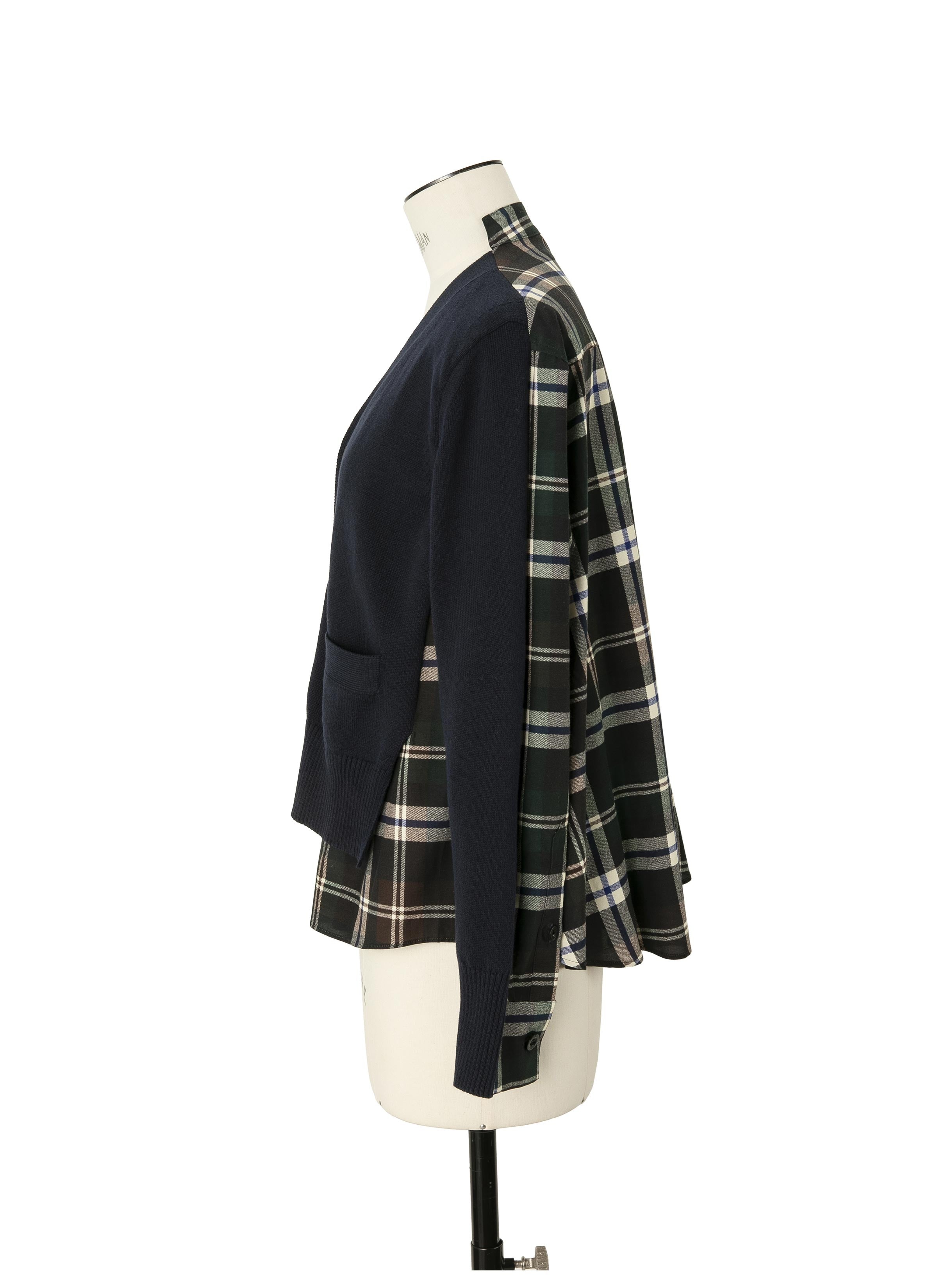 Plaid Print x Knit Cardigan - 3