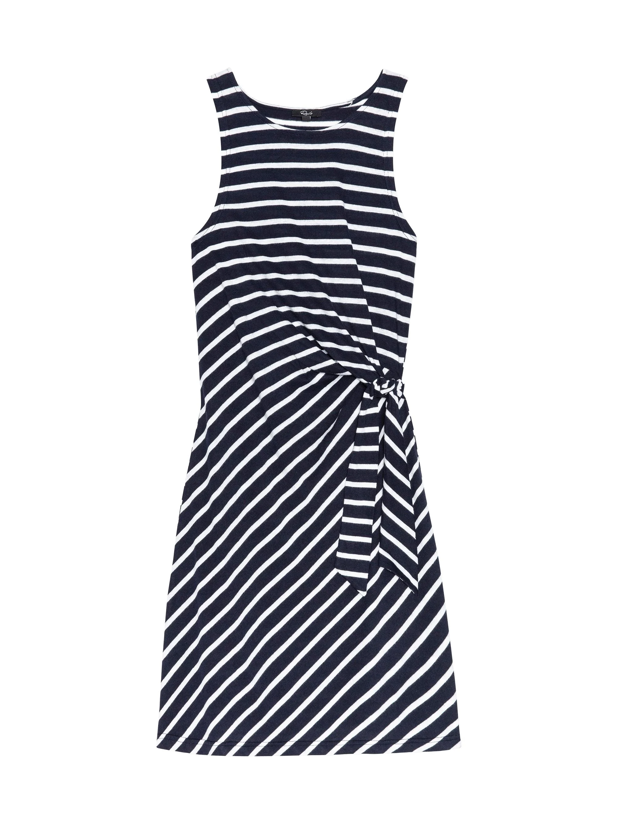 Women's Harriet Cotton Stripe Knotted Minidress - Navy Ivory Stripe - 1