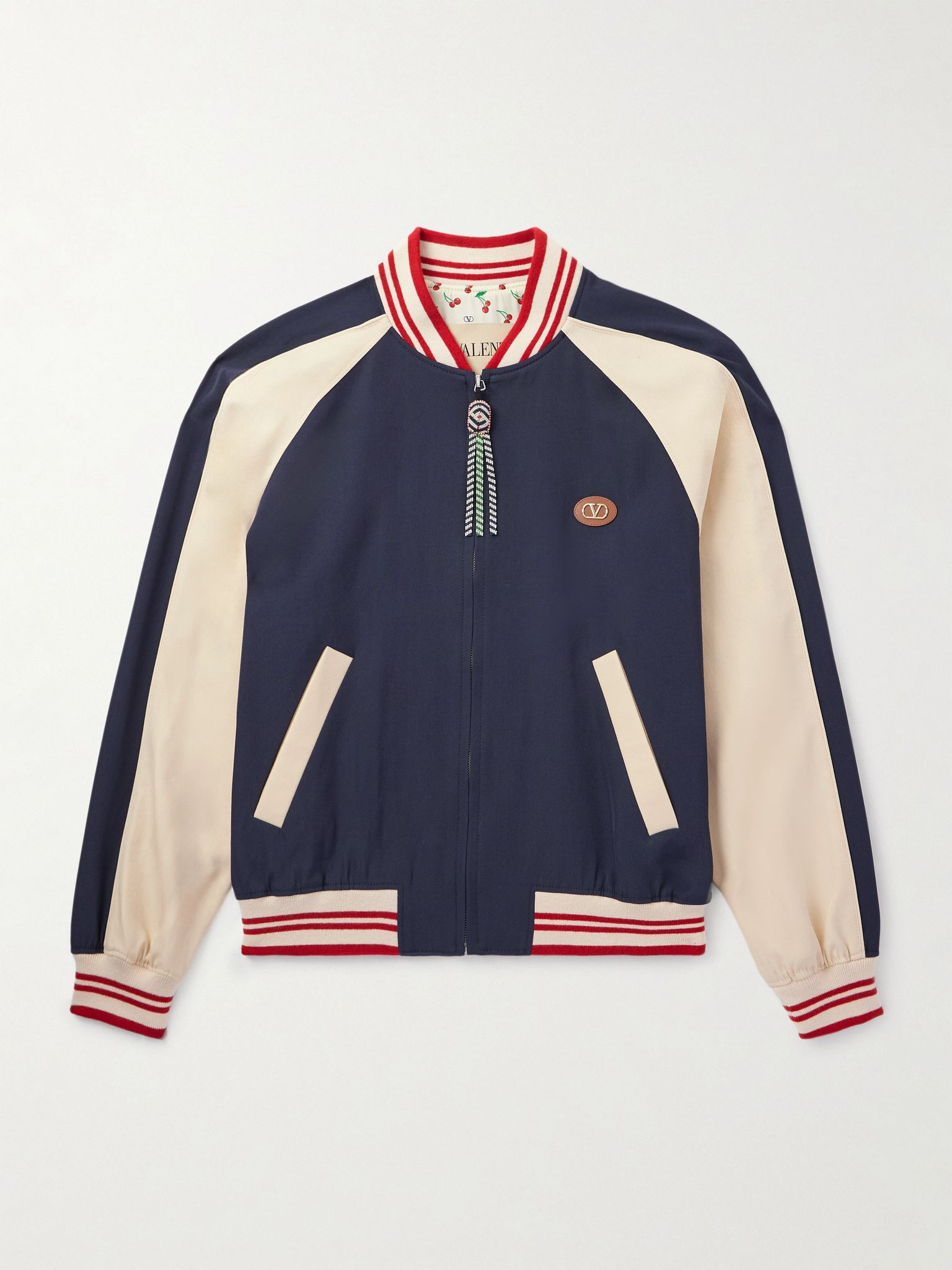 Le Chat De La Maison Logo-Appliquéd Two-Tone Virgin Wool and Cotton-Blend Twill Bomber Jacket Navy - 1