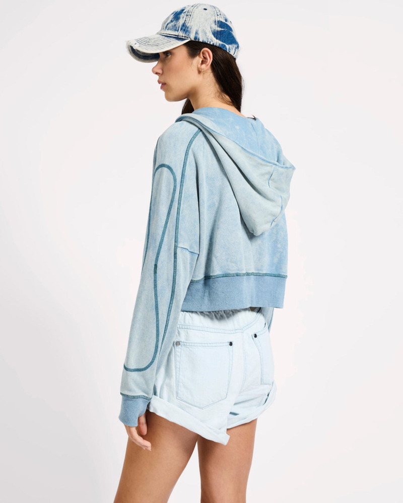 Cropped Fleece Zip Hoody - Washed Blue 7