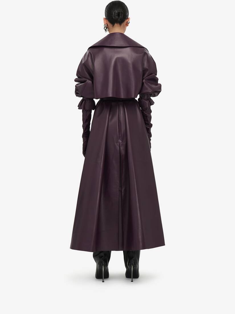 Women's Cocoon Sleeve Leather Trench Coat in Night Shade - 4