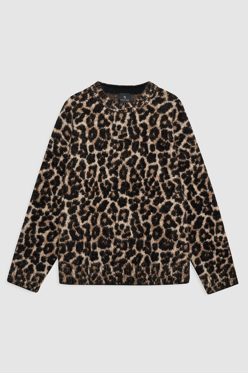 Sydney Crew Sweater - Black And Brown Leopard 1