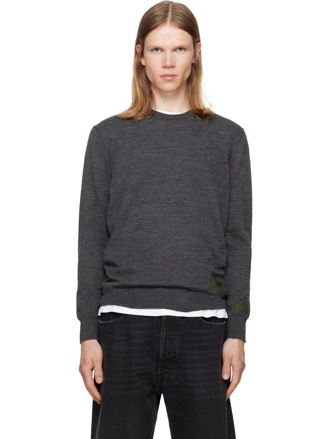 Gray Wool-Blend Patch Sweater - 1