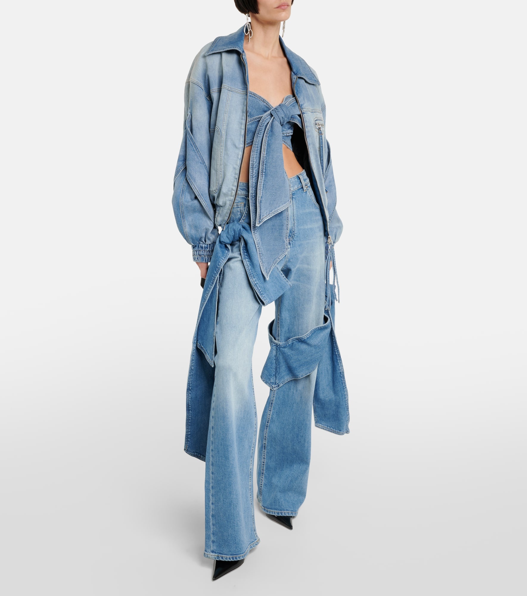 Bow-detail denim crop top - 2