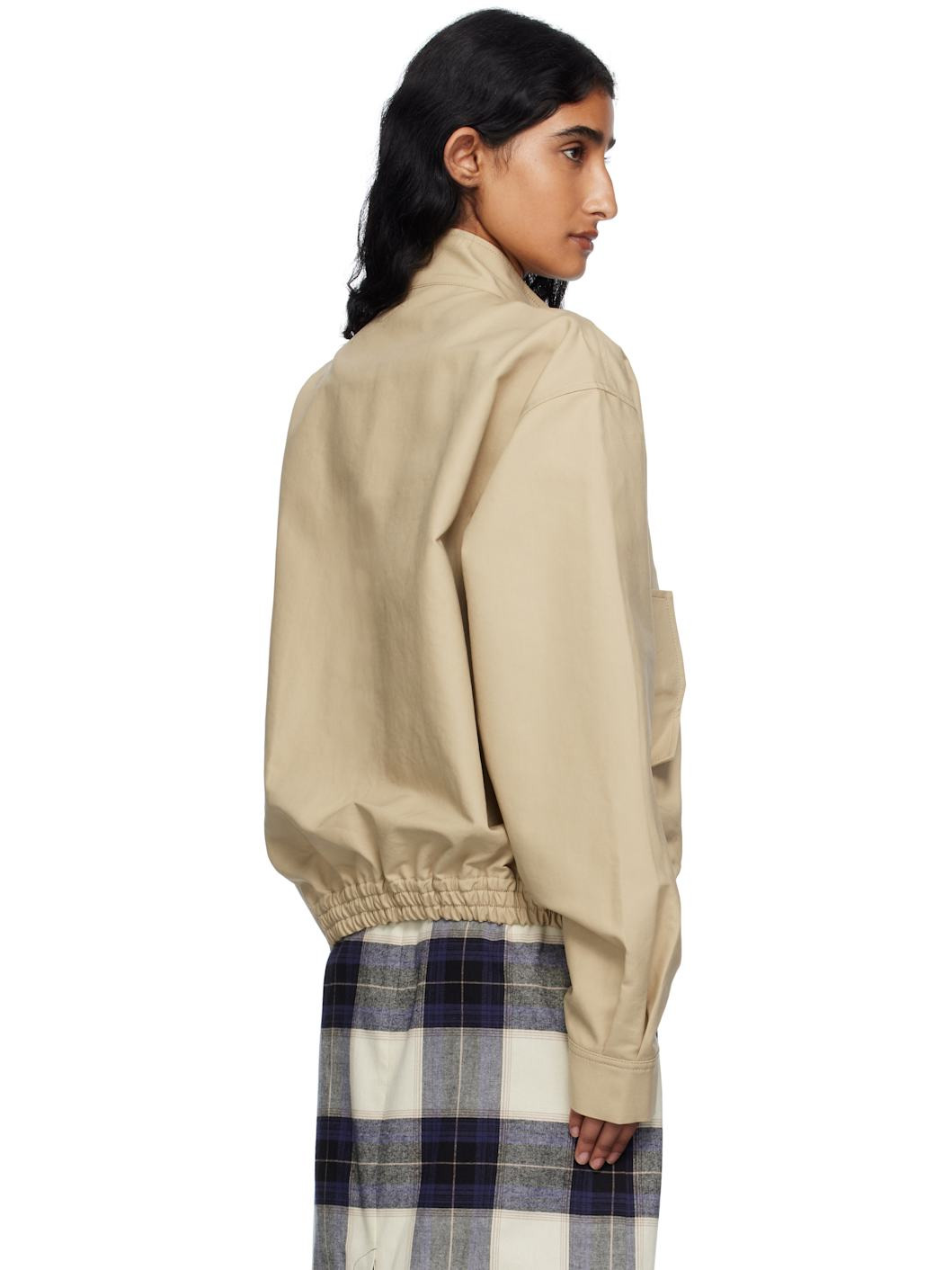 Beige Stand Collar Blouson Jacket - 3