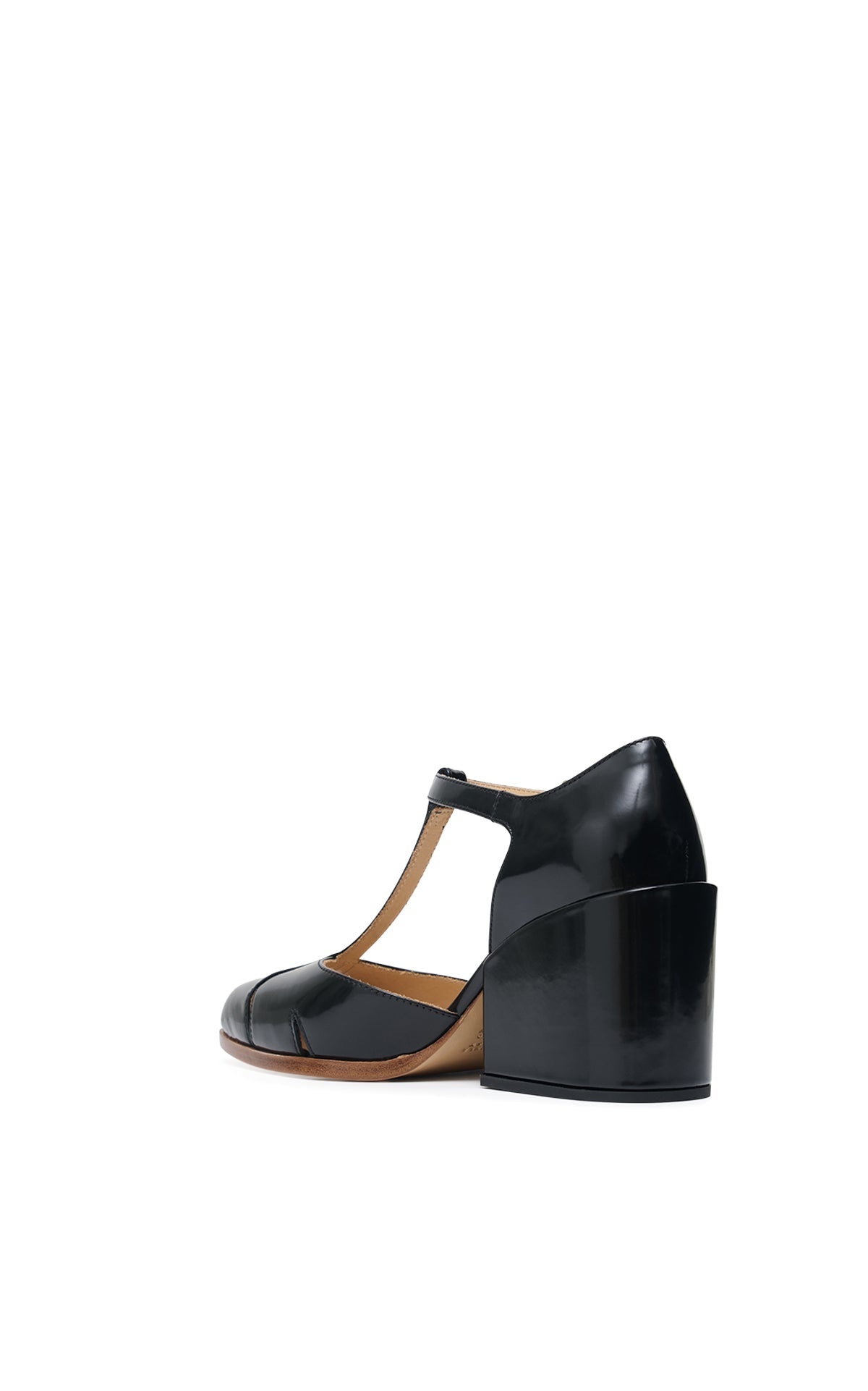Evita T-Strap Heel in Black Leather - 3