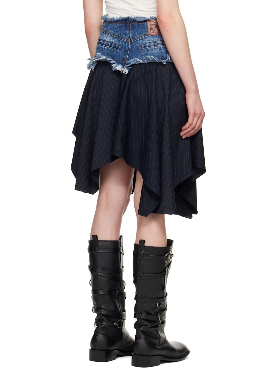 Navy Combination Fairy Denim Midi Skirt - 3