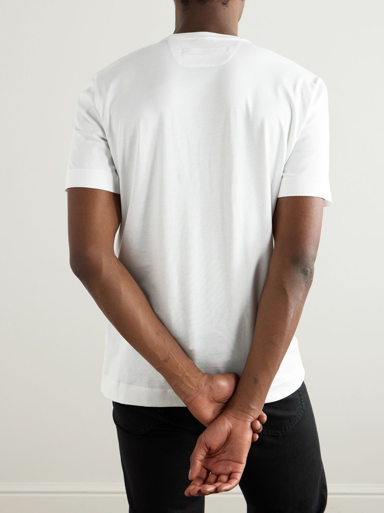 Slim-Fit Logo-Embroidered Cotton-Jersey T-Shirt White - 4
