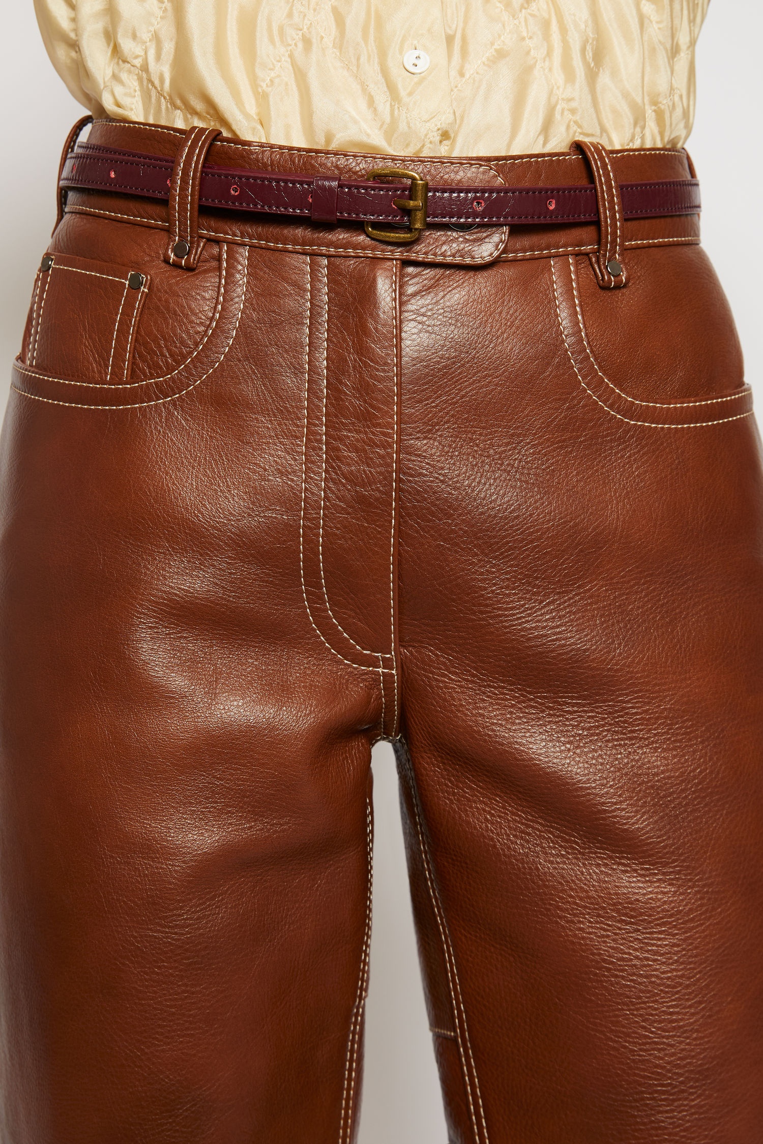 Slim cracked leather belt red - 2