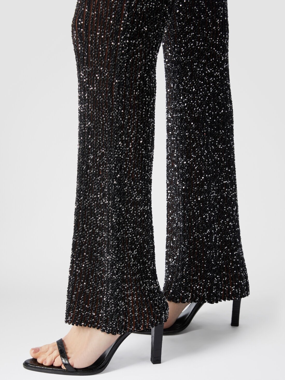 Ribbed stretch flared trousers with sequins - 5