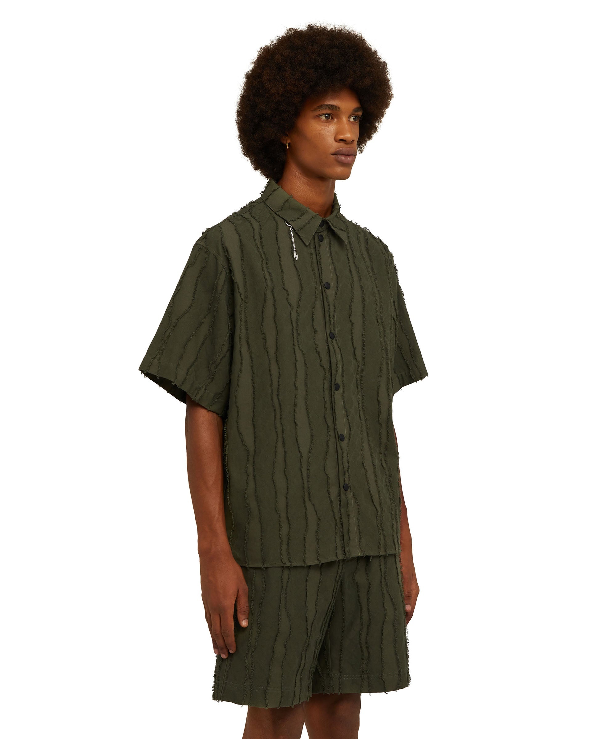 Solid color jacquard fil coup&eacute; cotton shirt - 5