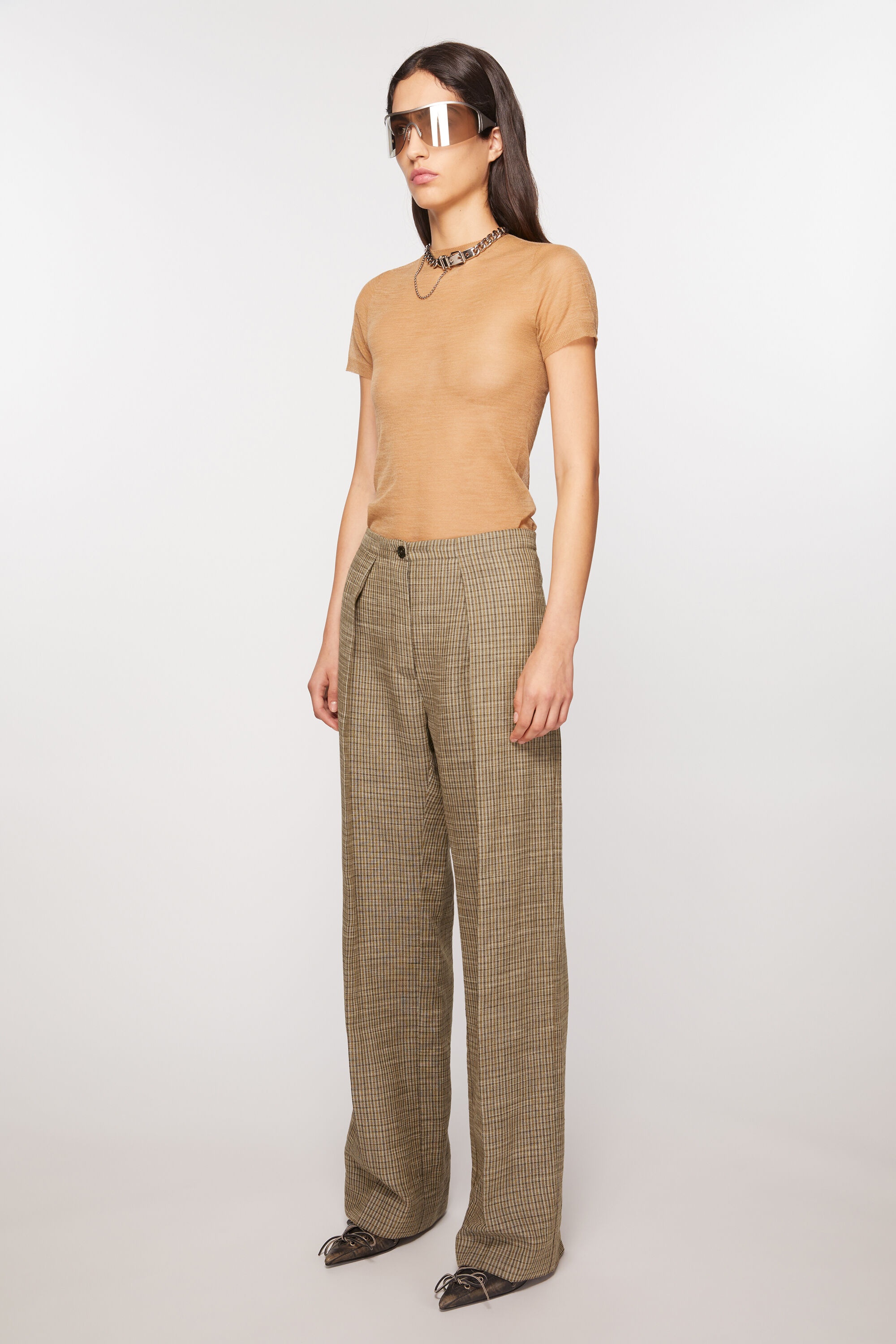 Tailored linen blend trousers - Multi brown - 3