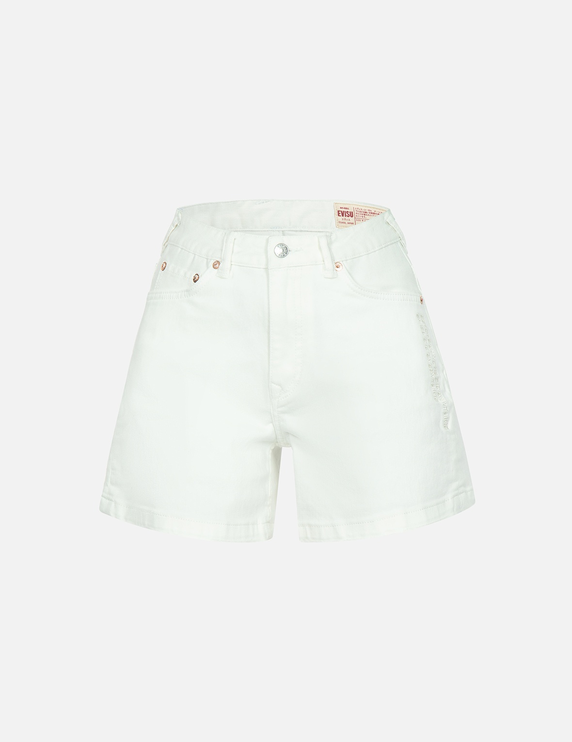 LUCKY CAT AND SEAGULL EMBROIDERY WHITE DENIM SHORTS - 2