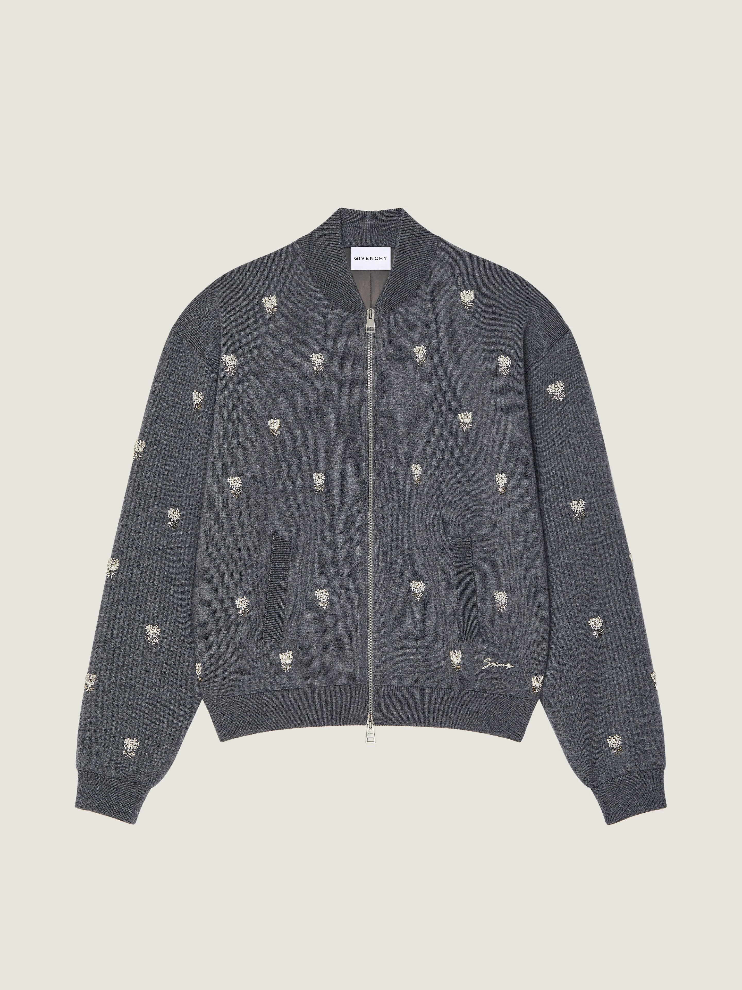 BOMBER IN WOOL WITH PEARL EMBROIDERY - 1