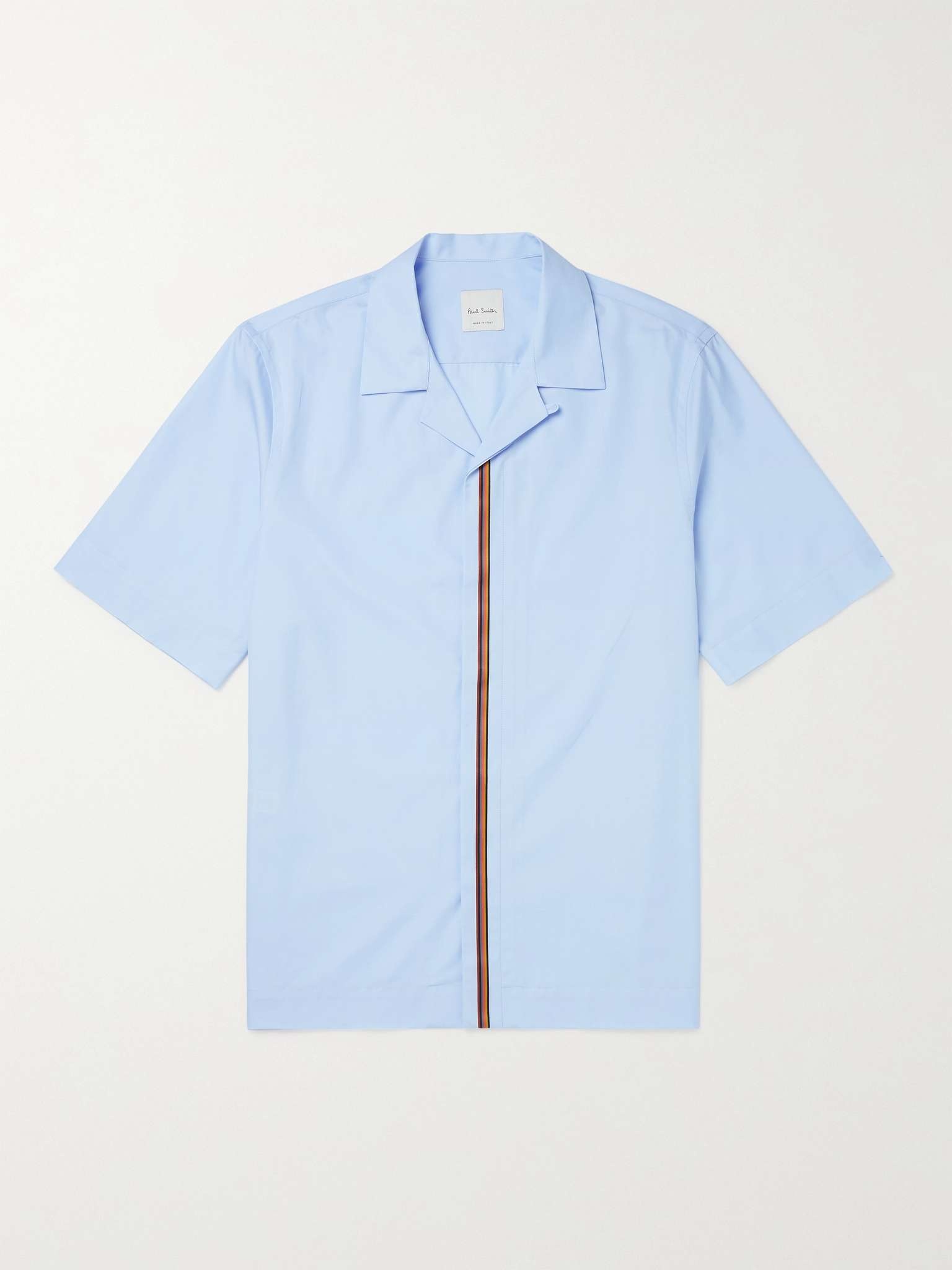 Camp-Collar Stripe-Trimmed Cotton-Poplin Shirt - 1