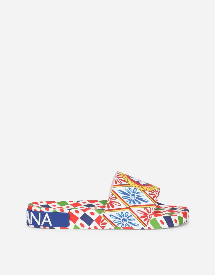 Rubber beachwear sliders with Carretto print - 1