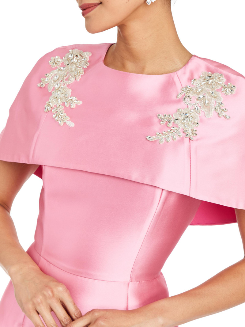 Women's Eve Embellished Convertible-Cape Column Gown - Primrose Pink 8