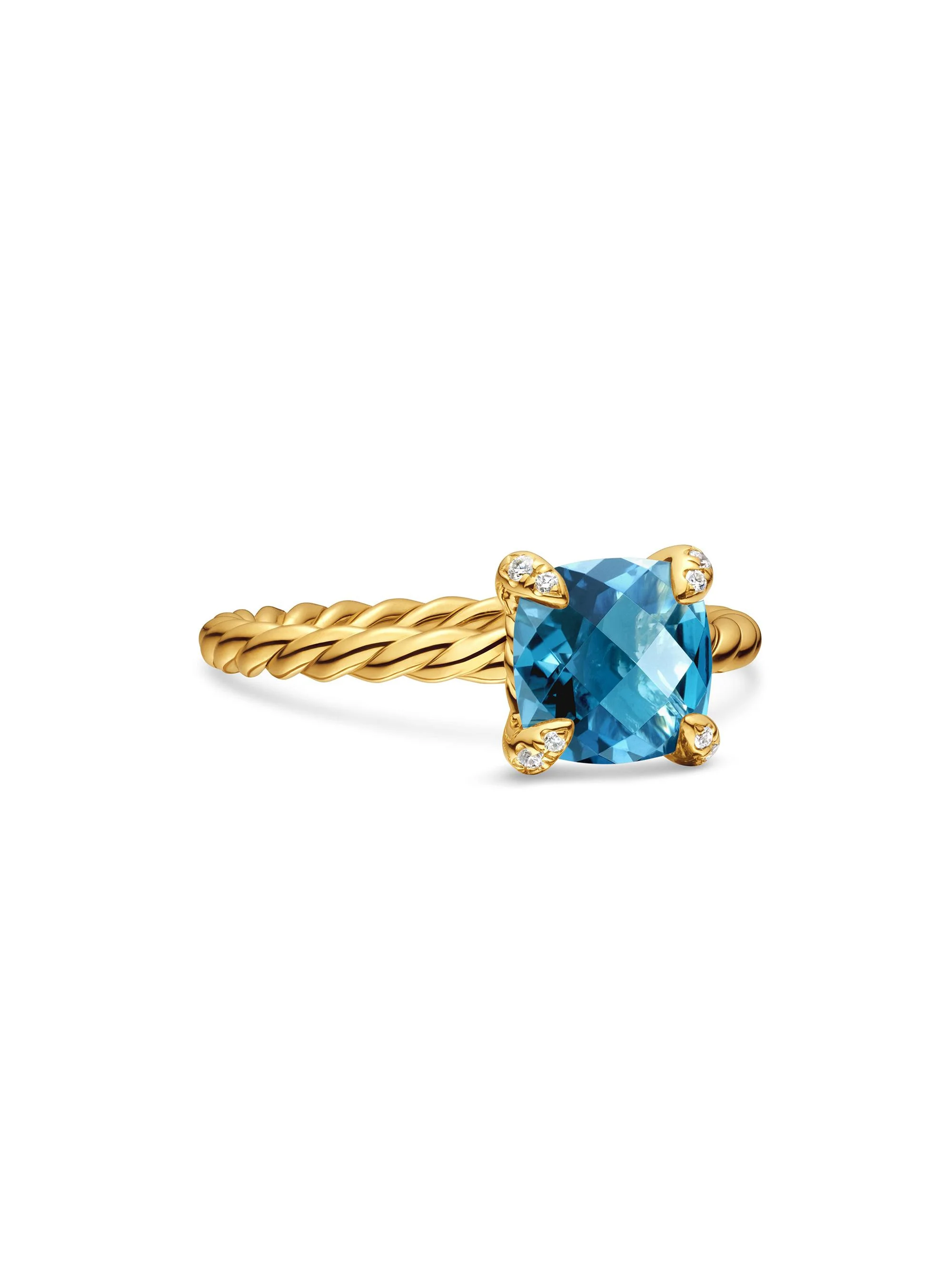 Women's Chatelaine Ring in 18K Yellow Gold with Pavé Diamonds - Hampton Blue Topaz - 1