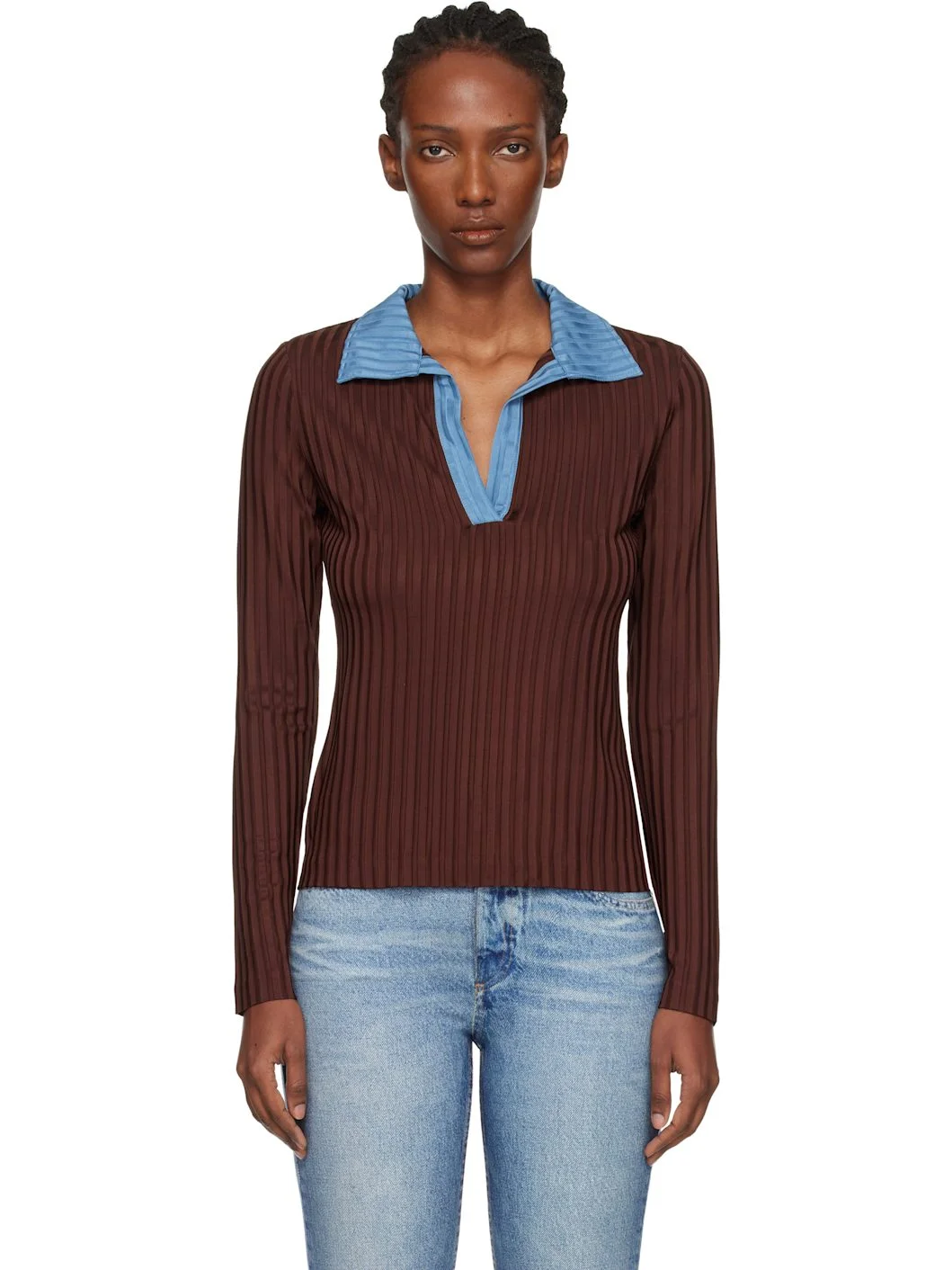 Burgundy Natalia Colorblock Long Sleeve Polo - 1