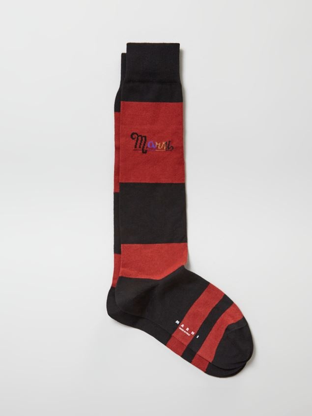 BLACK AND RED STRIPED COTTON RAINBOW LOGO INTARSIA SOCK - 1