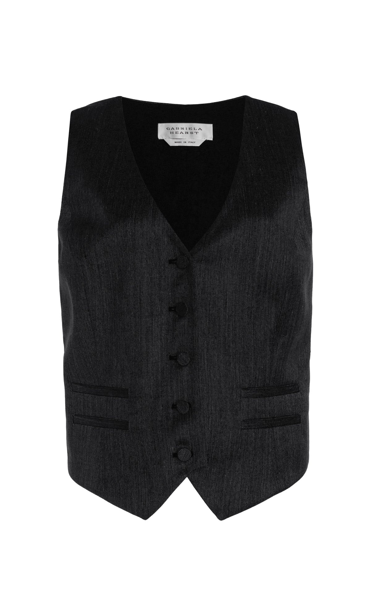Coleridge Vest in Black Virgin Wool Silk with Linen - 1
