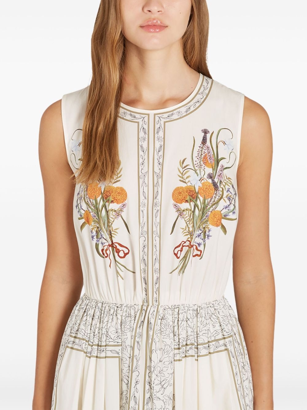 Marigold Bouquets-print poplin dress - 5