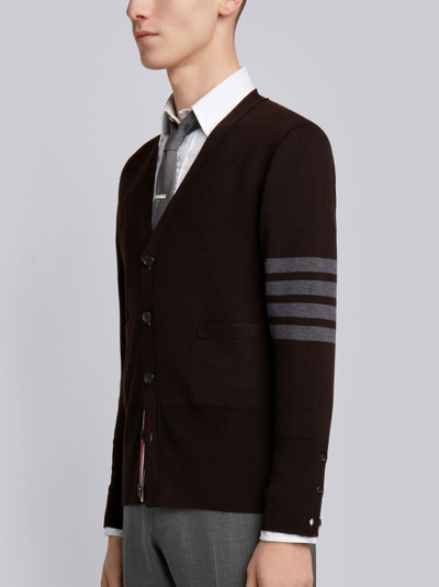 Thom Browne Dark Grey Milano Stitch Fine Merino Wool 4-Bar V-Neck Cardigan outlook