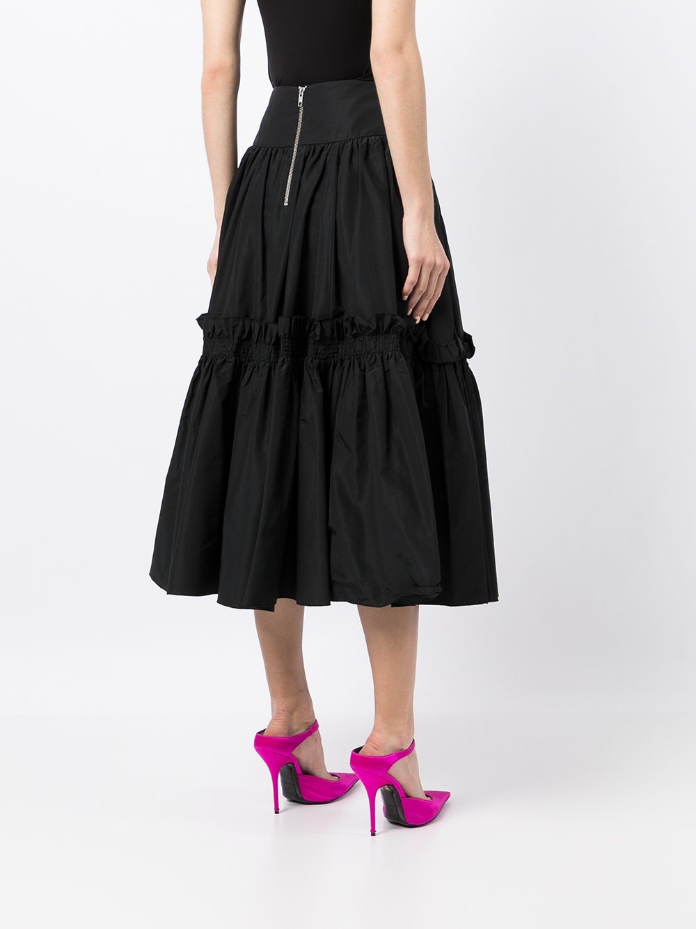 Ruffled Full silk midi skirt - 4
