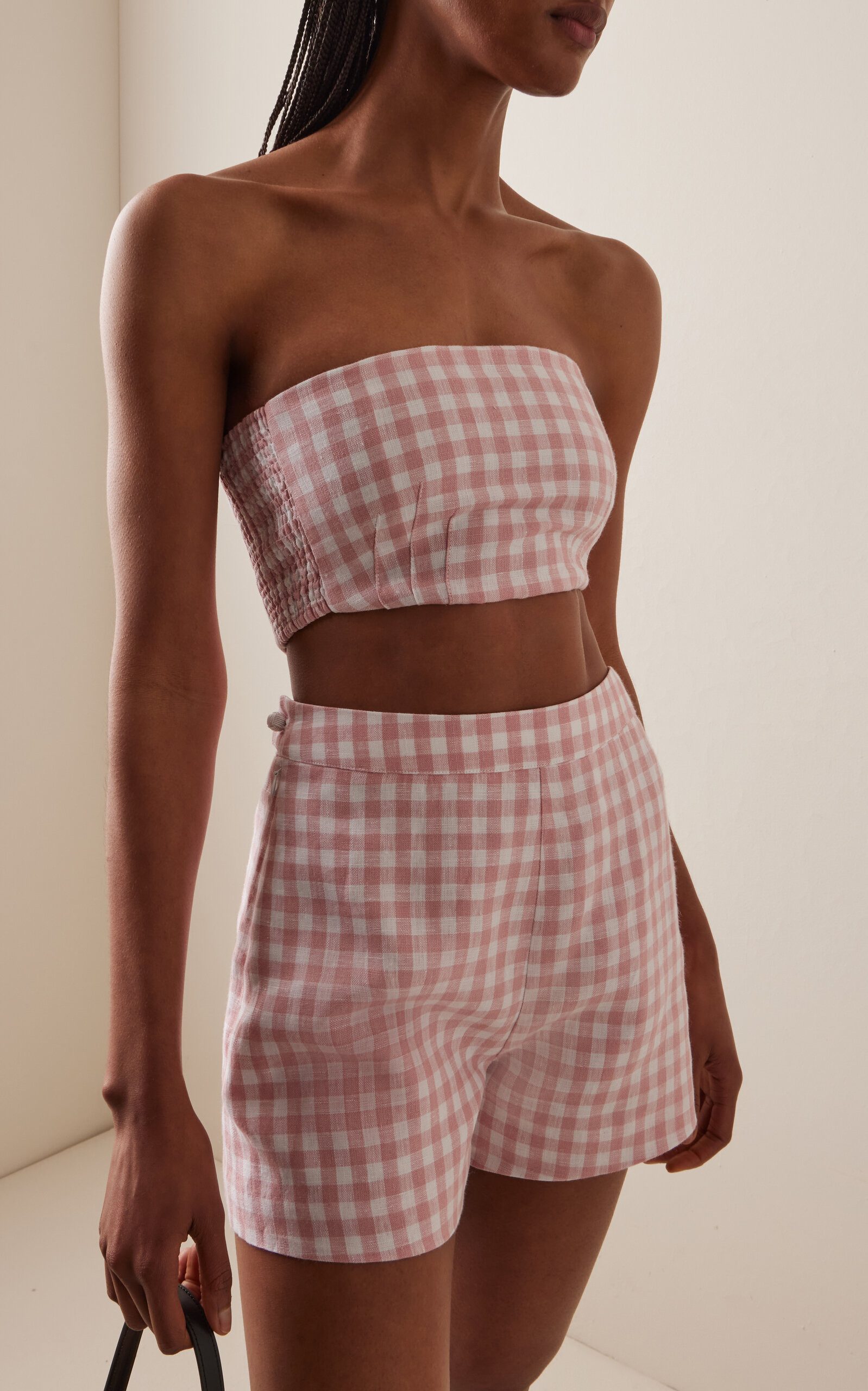 Exclusive Riviera Paige Gingham Linen Crop Top pink - 3